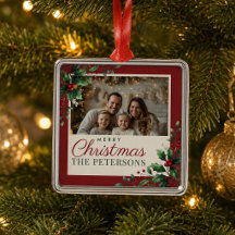 Ornement de Noël personnalisé avec photo en bordea
