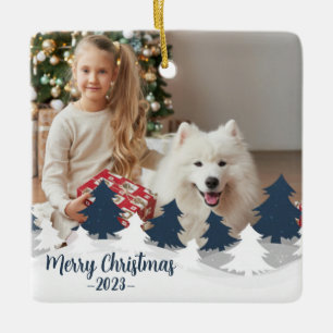 Ornement de Noël personnalisé bleu et blanc