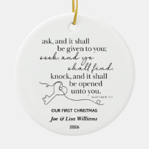Ornement de Noël personnalisé Matthieu 7:7