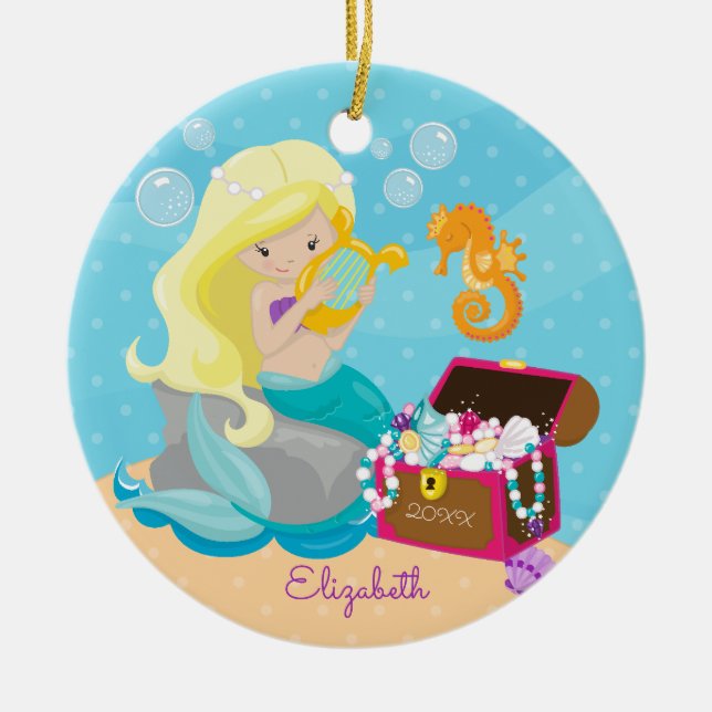 Ornement de Noël personnalisé par sirène mignonne (Devant)