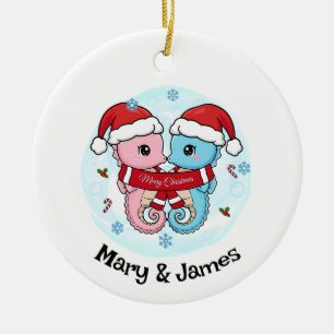 Ornement de Noël personnalisé pour couple de hippo