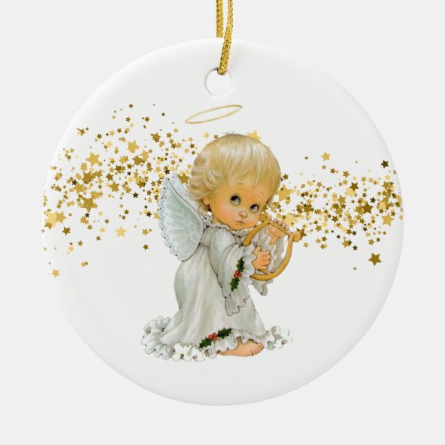 Ornement de Noël-Petit Ange Ornement en céramique (Devant)