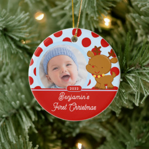 Ornement de Noël Photo Bébé Garçon Renne