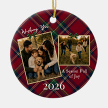 Ornement de Noël photo classique Tartan Plaid 2