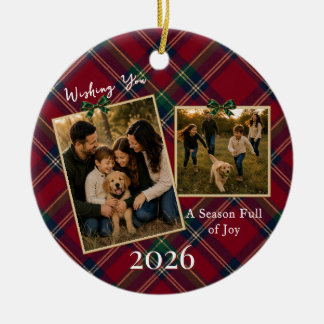 Ornement de Noël photo classique Tartan Plaid 2
