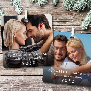 Ornement de Noël photo de couple d'antan et d'aujo