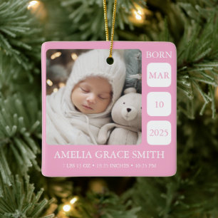 Ornement de Noël photo de naissance de petite fill