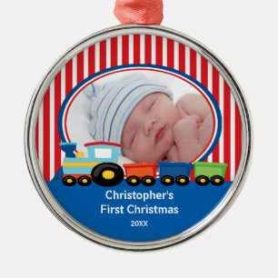 Ornement de Noël Photo Garçon Train Bébé