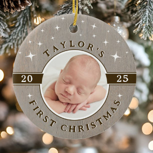 Ornement de Noël photo pour bébé rustique