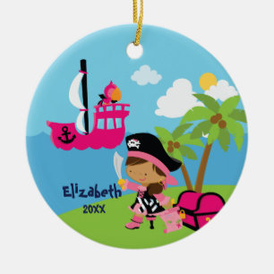 Ornement de Noël Pirate Fille Rose Mignonne