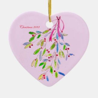Ornement de Noël rose avec mistletoe