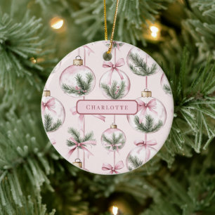 Ornement de Noël Rose Moderne Cadeau Personnalisé