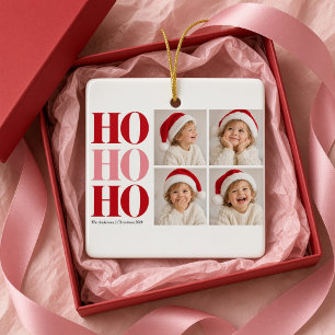 Ornement de Noël rouge rose Ho Ho Ho avec quatre p