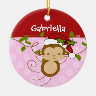 Ornement de Noël singe fille mignonne rose rouge