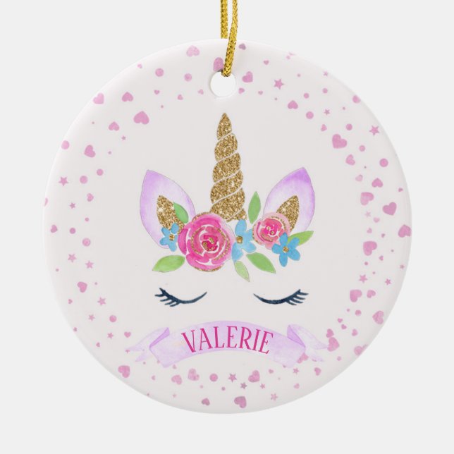 Ornement de Noël Unicorne Personnalisé Pour Fille (Devant)