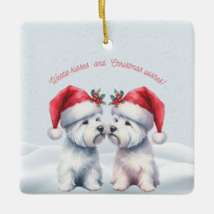 Ornement de Noël Westie embrassant personnalisé