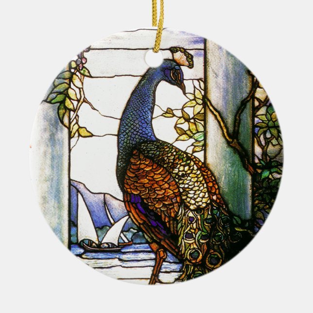 Ornement de paon en verre souillé de Nouveau d'art (Devant)