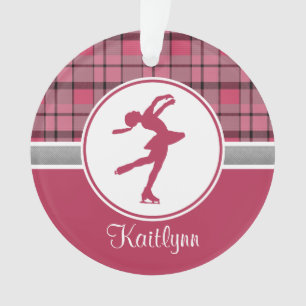 Ornement de patinage rouge de plaid d'amoureux