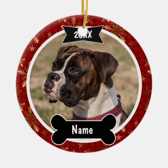Ornement de photo de chien de Noël en rouge (Devant)