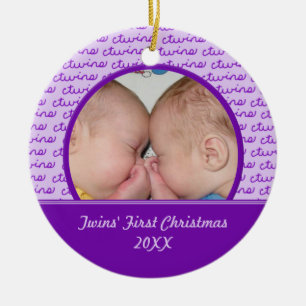 Ornement de photo de Noël de jumeaux de pourpre