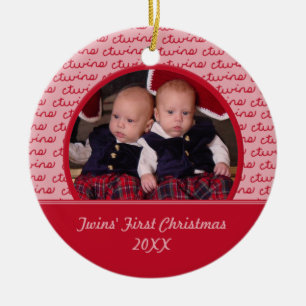 Ornement de photo de Noël des jumeaux de rouge
