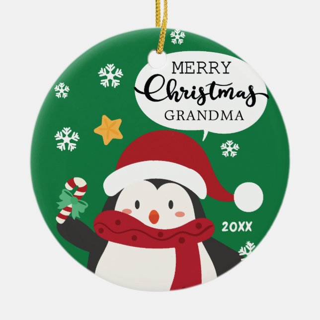 Ornement de pingouin de GRAND-MAMAN de Joyeux Noël (Devant)