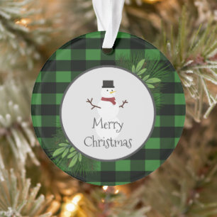 Ornement de plaid de buffle vert Snowman