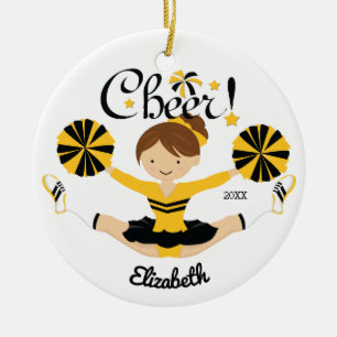 Ornement de pom-pom girl Brunette Black & Gold