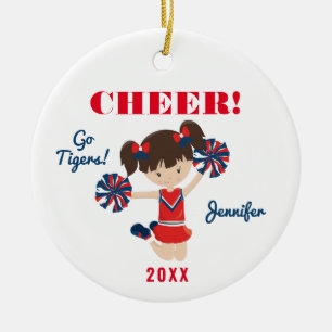 Ornement de Pom-pom girl de brunes rouge et bleu