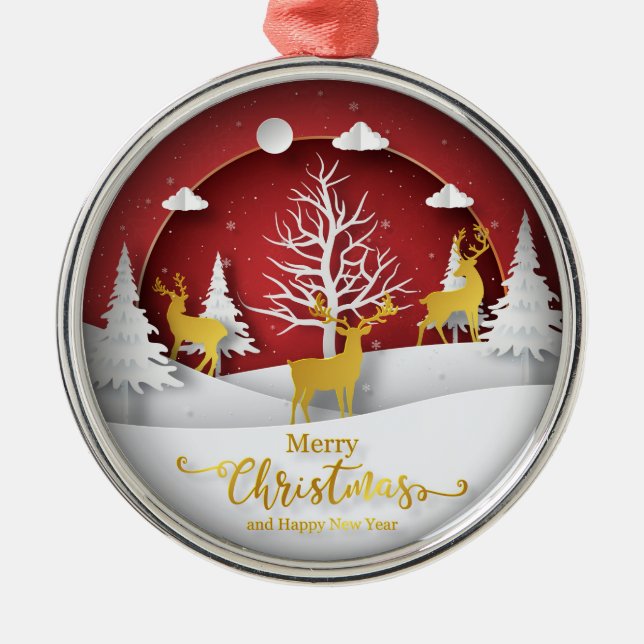 Ornement de rennes de Noël - Style d'art papier (Devant)