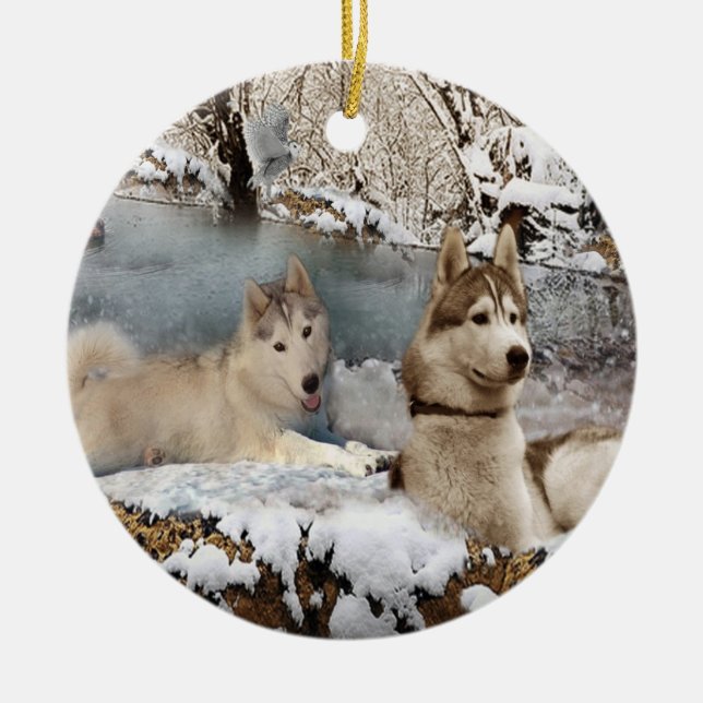Ornement de scène de neige de chiens de traîneau (Devant)
