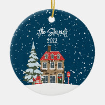 Ornement de scène de village de Noël personnalisé