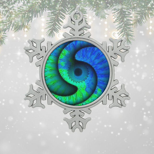 Ornement de snowflake de Boho Blue et Green Swirl (Créateur téléchargé)
