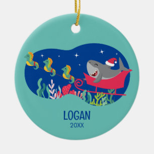 Ornement de traîneau à cheval Shark Père Noël