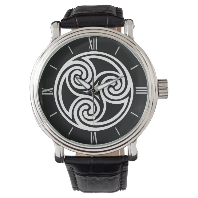 Ornement de Triskele celtique, montre noire et bla (devant)