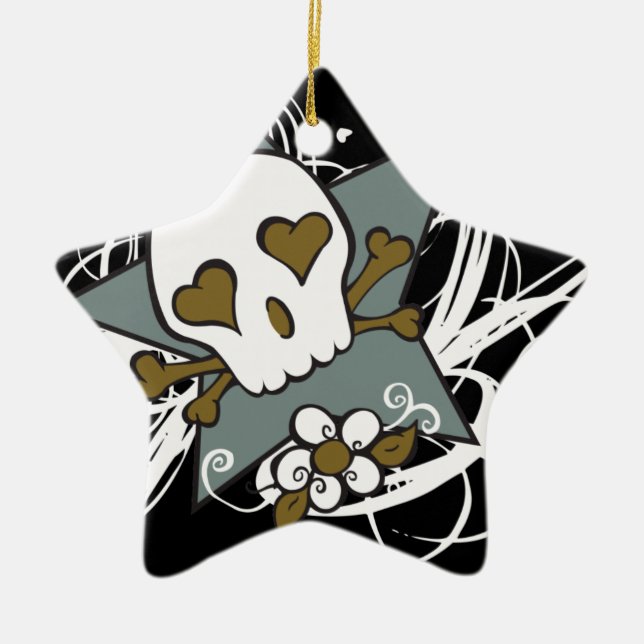 Ornement de vacances de crâne de Fluer de tatouage (Devant)