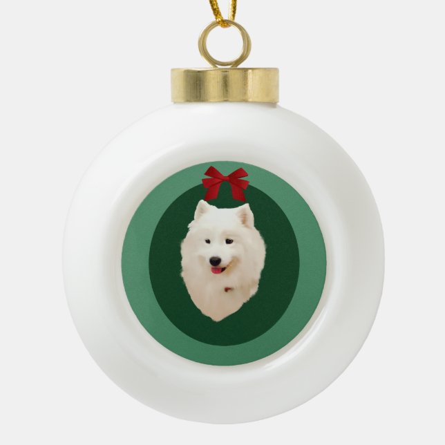 Ornement de vacances de Noël de Samoyed ; Non (Devant)