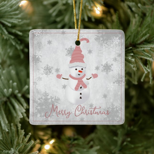 Ornement de vacances Pink Cute Snowman (Arbre)
