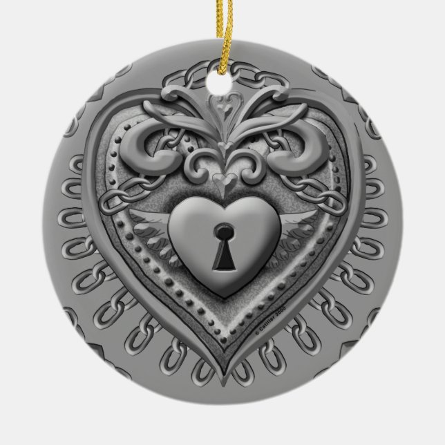 Ornement de verrou du coeur d'argent (Devant)