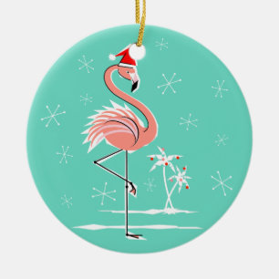 Ornement des textes de Flamant rose de Noël rond