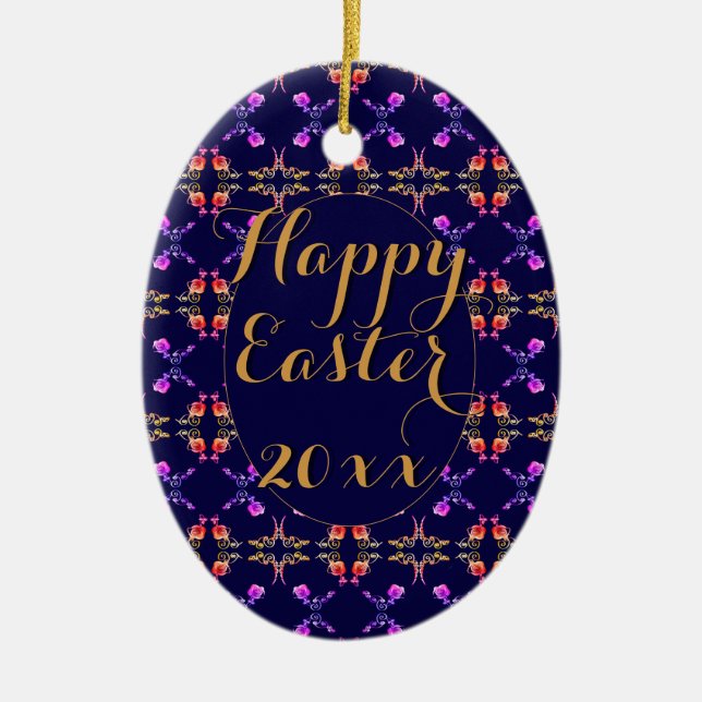 Ornement d'Oeufs Motifs Roses de Pâques (Devant)