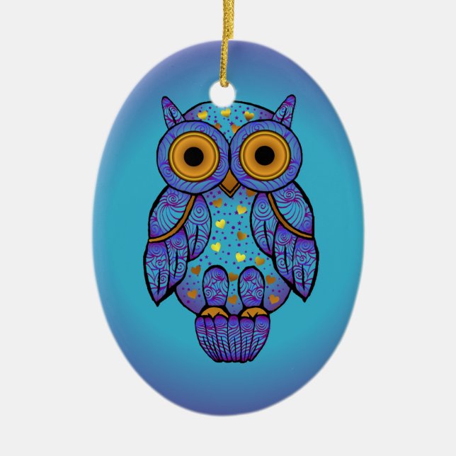 Ornement d'ovale de lune bleue de hibou de H00t (Devant)
