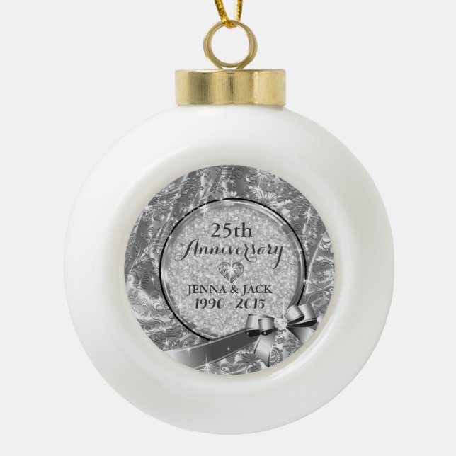 Ornement du 25e anniversaire du Mariage Black & Si (Devant)
