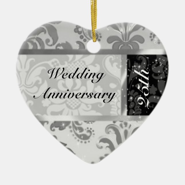 Ornement du 25e anniversaire du Mariage Black & Si (Devant)