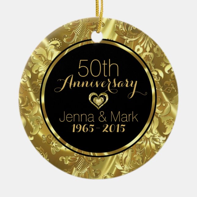 Ornement du 50e anniversaire du Mariage noir et or (Devant)
