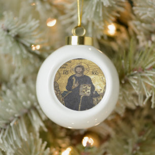 Ornement du cadre de flocon de neige Jésus Mosaïqu