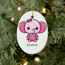 Ornement Eléphant de bébé rose mignon personnalisé