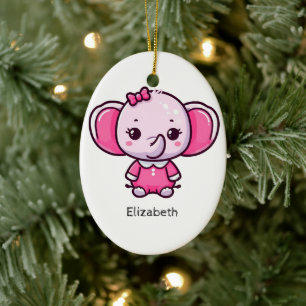 Ornement Eléphant de bébé rose mignon personnalisé