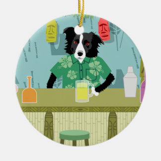 Ornement en bambou de barre de border collie Tiki