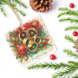 Ornement En Céramique 12 Jours de Noël Cinq Anneaux d'or